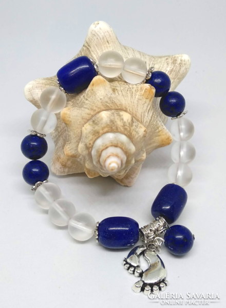 Lapis lazuli baby boy bracelet, 10 mm and 11*14 mm beads