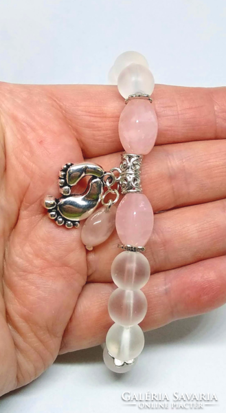 Rose quartz baby bracelet for girls, made of 10 mm and 11*14 mm beads