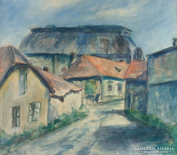 Dezső Pécsi-pilch (1888-1949) street detail watercolor painting !!!