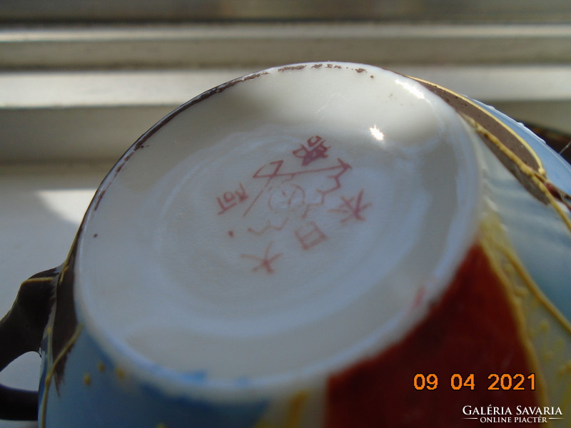 Satsuma Moriage kézzel festett egyedi tojáshéj kávés csésze alátéttel ,Kannon és Rakan minta