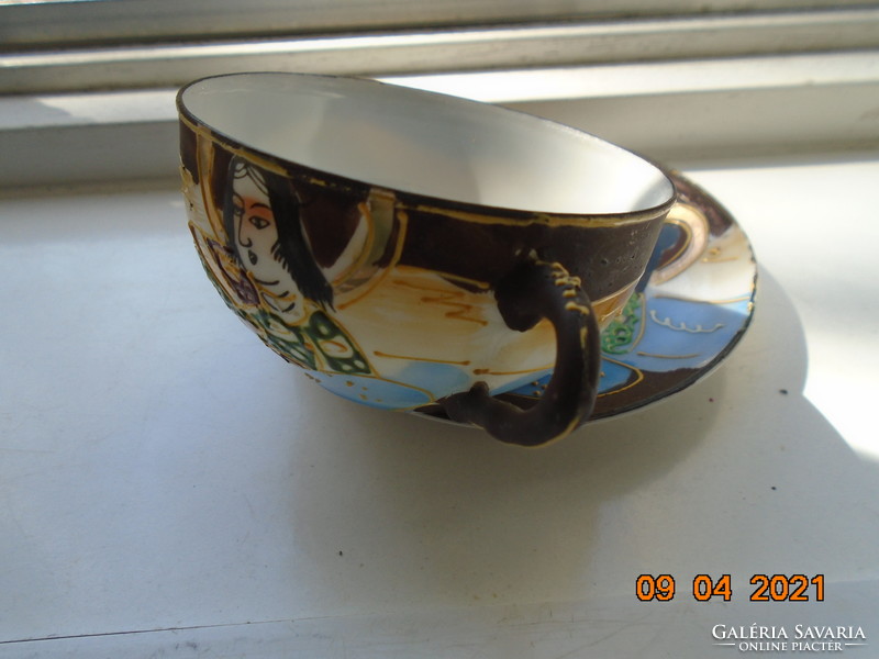 Satsuma moriage hand painted custom eggshell coffee cup with saucer, can and rakan pattern