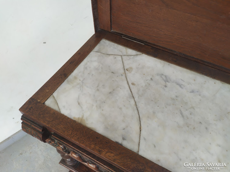 Antik ónémet kétfiókos felnyithatós törött márványlapos tálaló szekrény