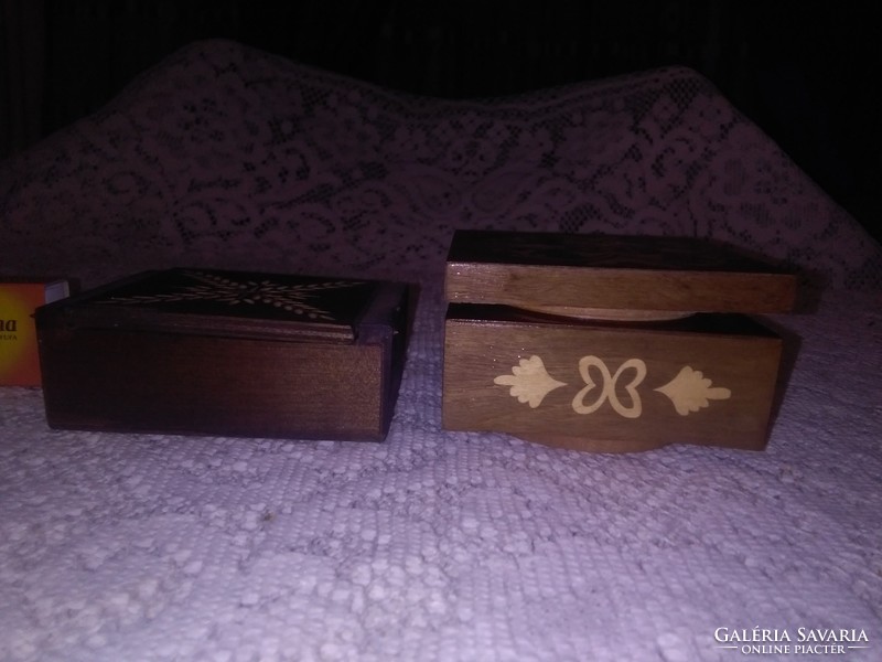 Retro wooden jewelry box - inlaid, carved - two pieces - together
