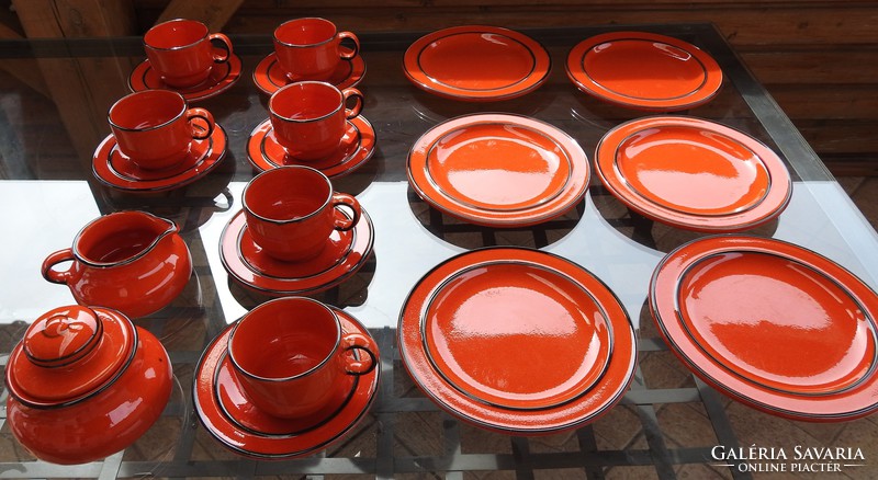 Kil Yugoslav red ceramic set - cake and tea set in one