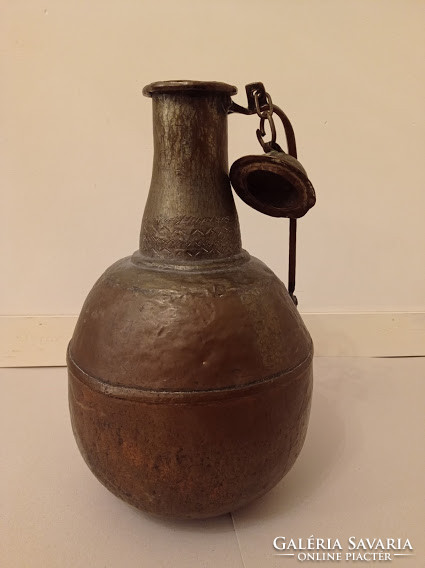 Antique Arabic kitchen tool large red copper jug spout 4158