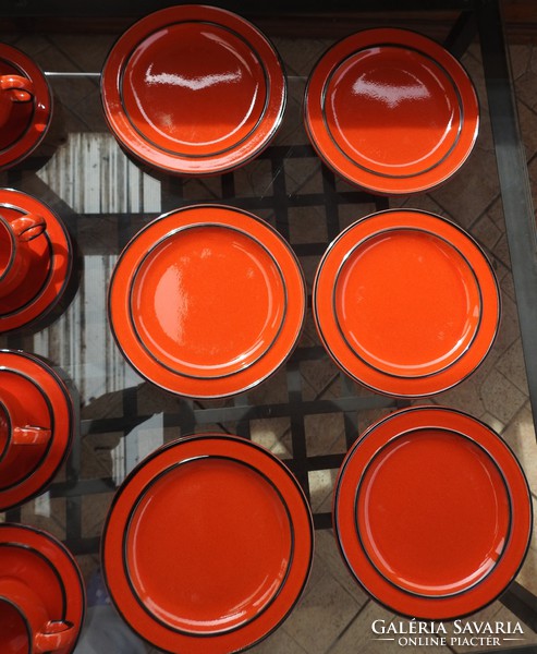 Kil Yugoslav red ceramic set - cake and tea set in one