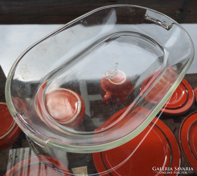 Öreg üveg tál - SIMAX Csehszlovák hűálló tál - antik "bogyós" üvegtál asztalközép