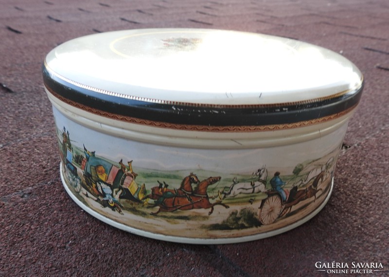 Old English circular tin box : coaching days by baret ware