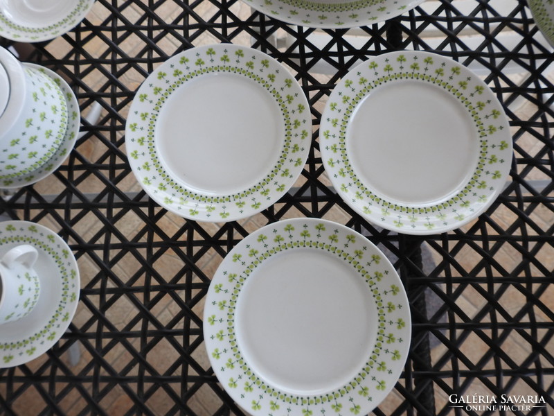 Alföldi green clover pattern tableware pieces. Soup bowl, steak bowl, sugar bowl, cookie...