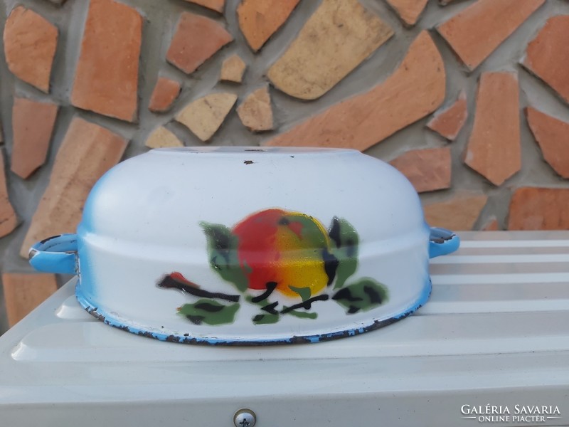 Beautiful rare quarry with enamel orchard peach and apple bowl peasant nostalgia peasant