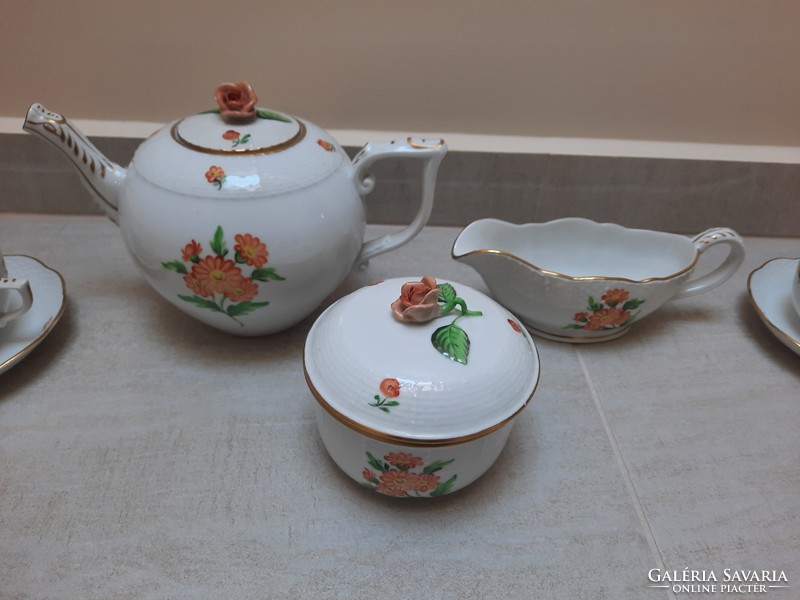 Herendi narancssárga Map mintás porcelán teáskészlet teás készlet