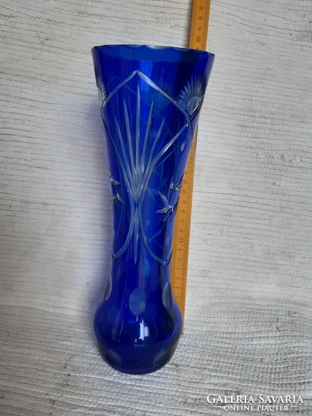Kék metszett kristály? üveg váza