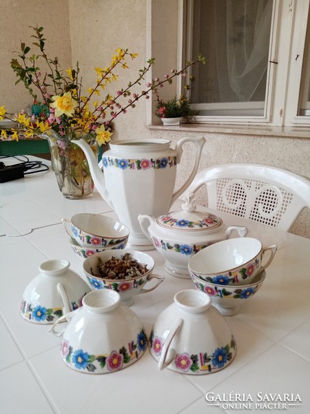 Antique Czech porcelain art deco tea / coffee pot, sugar holder, 8 cups