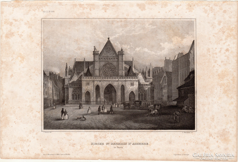 Párizs, templom, acélmetszet 1861, Meyers Universum, eredeti, 10 x 15 cm, metszet, Franciaország