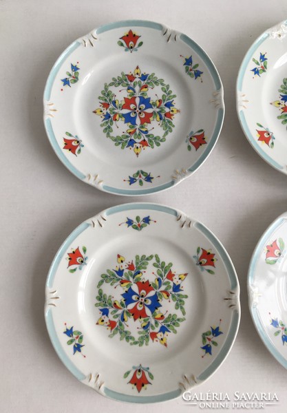 Drasche, Kőbányai Porcelángyár kézzel festett, aranyozott 6db kistányér, süteményes tányér