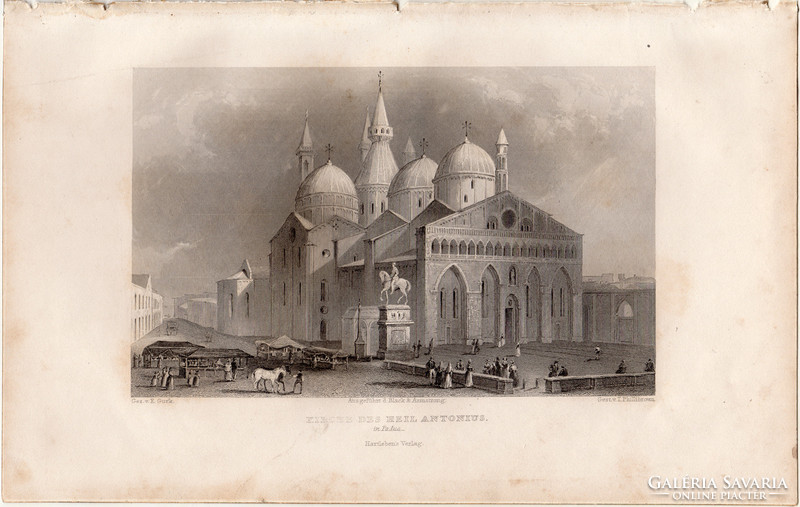 Padova, Szent Antal - bazilika, acélmetszet 1840, eredeti, 9 x 15, metszet, monarchia, Olaszország