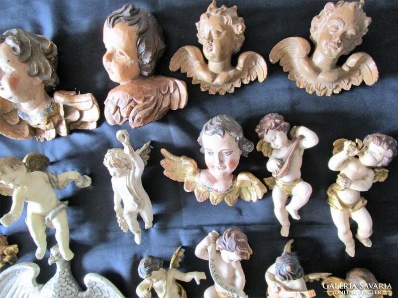 Antique Wood Carved Angel Putto Extraordinary Sculpture Collection 31 Pieces Museum Carving Needlework