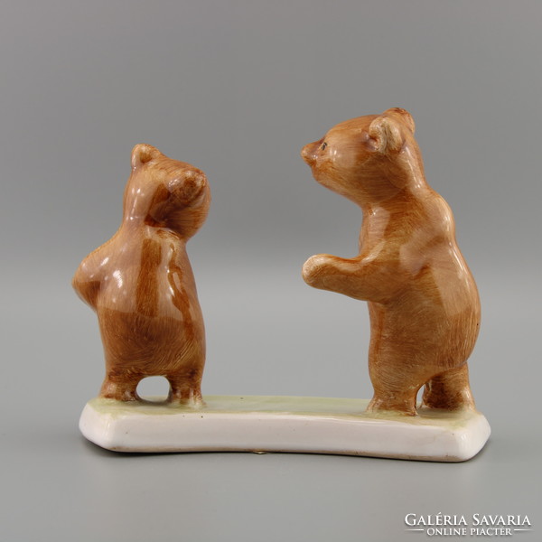Bear ceramic sculpture, vintage figurine, bodyguard cross pottery