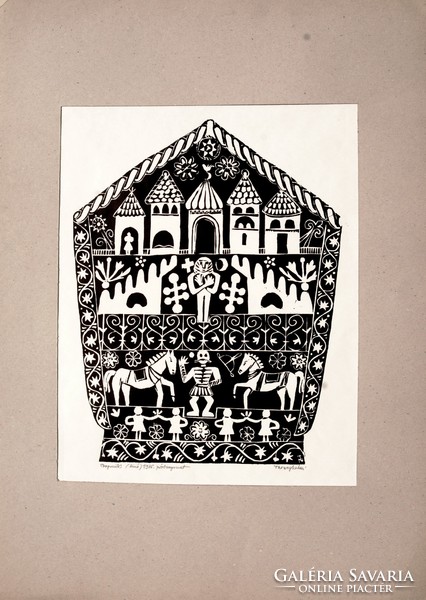 Noémi Tavaszy (1927-2018): bogumilos, 1975 - linoleum engraving, proof
