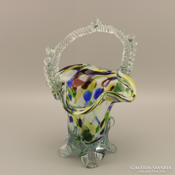Vintage üveg, kosár váza , asztalközép