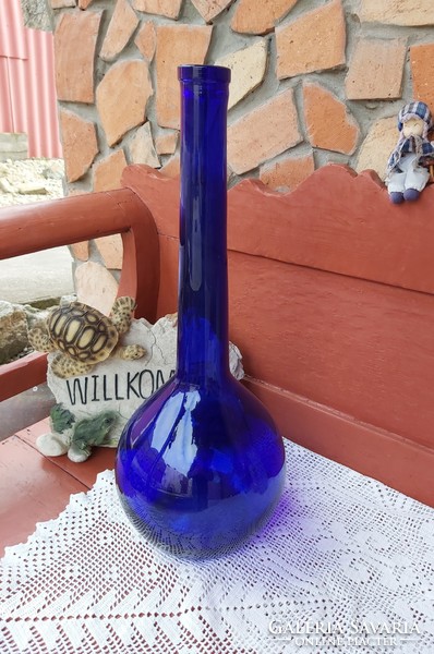 Karcagi ? Gyönyörű  55  cm magas kék színű üveg váza  padlóváza  Gyűjtői szépség nosztalgia darab