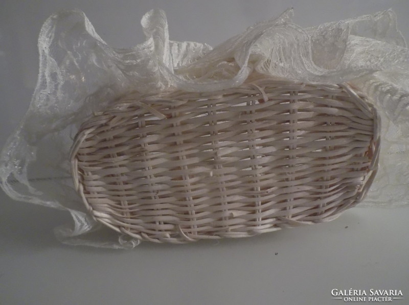 Basket - new - 20 cm - three compartments - cane - with lace - with tulle - 20 x 12 x 11 cm