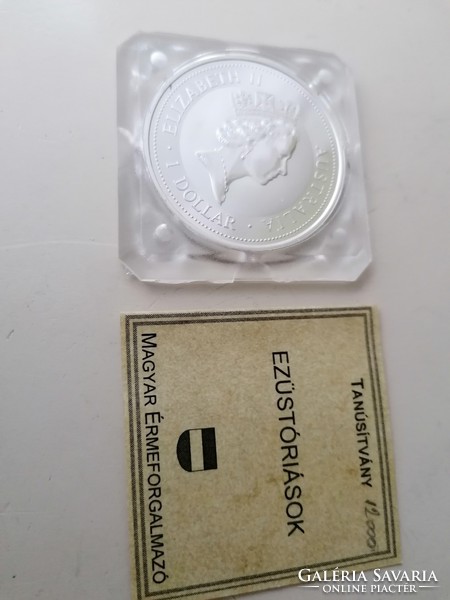 Ezüst 1 dollar Elizabeth II. Ausztrália. Ausztrália kookaburra. 1 UNCIA 0.999.zárt tokbankoburra