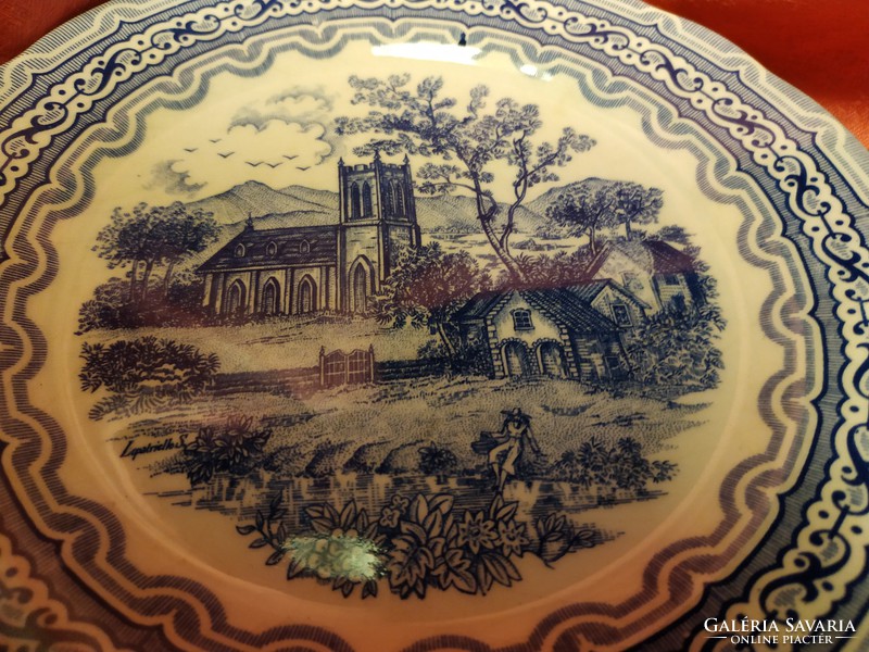 Antique English scene with porcelain cake plate