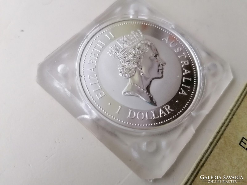 Ezüst 1 dollar Elizabeth II. Ausztrália. Ausztrália kookaburra. 1 UNCIA 0.999.zárt tokbankoburra