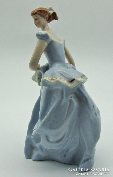 B476 Royal Dux kék ruhás hölgy - meseszép hibátlan gyűjtői darab