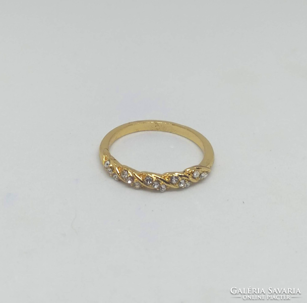 Gold-plated ring with white topaz crystals