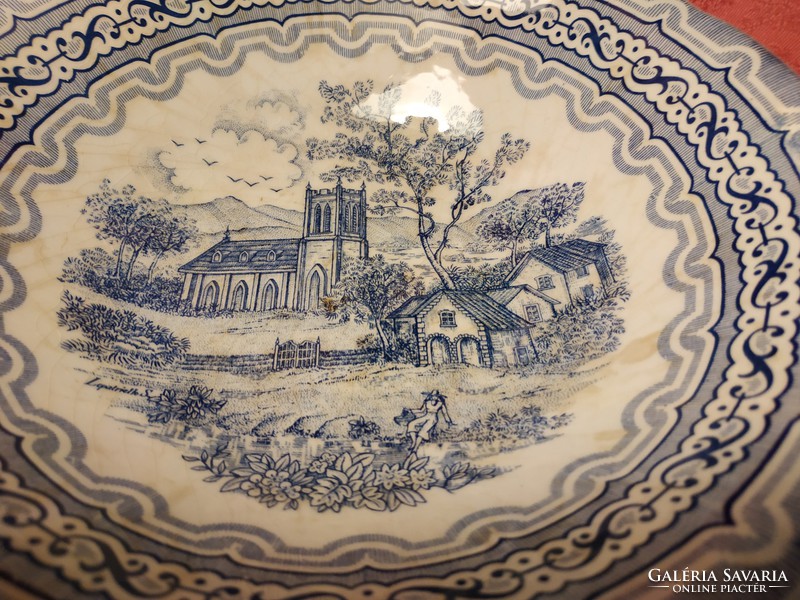 Antique English scene deep serving bowl
