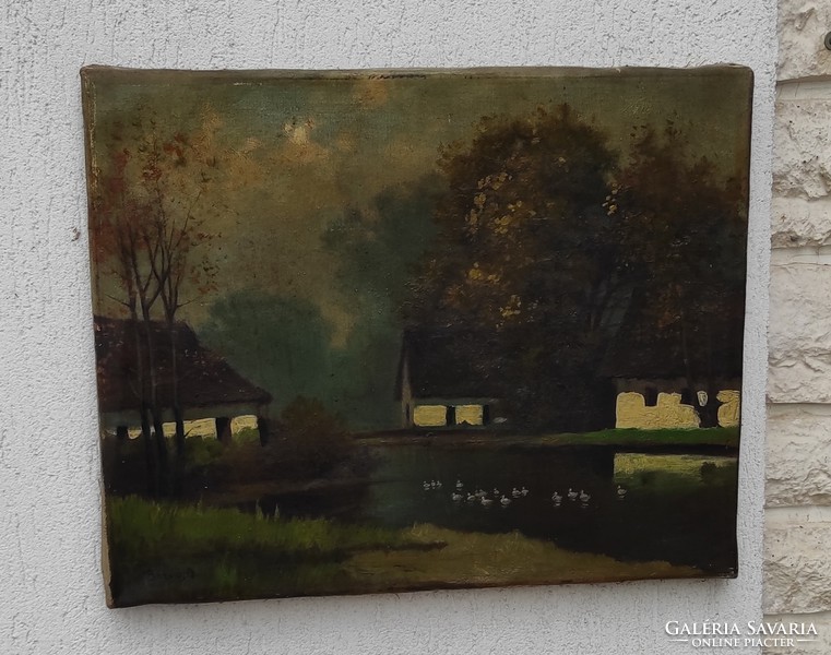 Reduced price! Landscape painting, great colors, oil-on-canvas painting, folk-style Neograd, àcs àgoston,