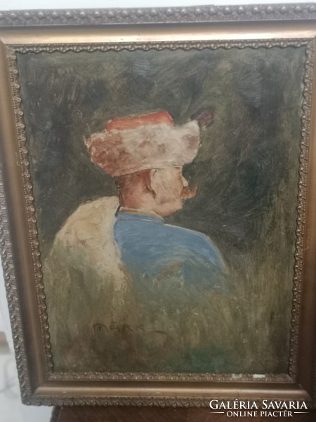 Márk Lajos Nemes bajszos portré kucsmában antik festmény