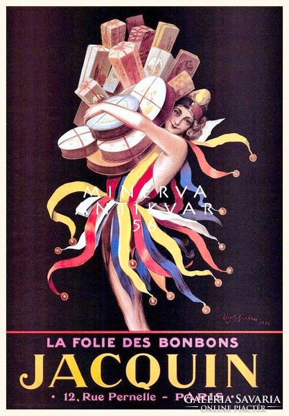 Vintage édesség bonbon plakát reprint nyomat Cappiello bohóc ruhás lány csomagok ajándék csokoládé