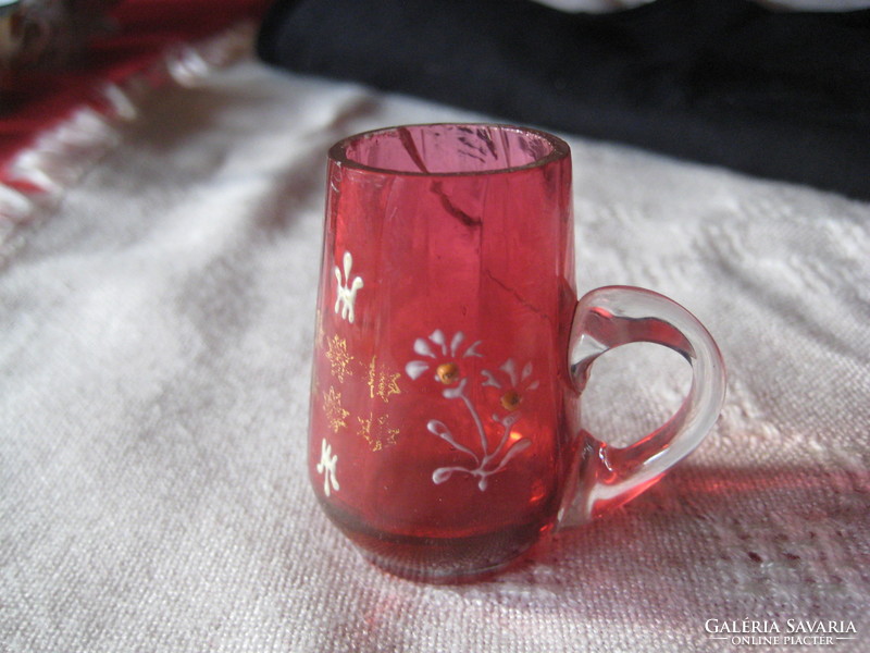Antique hand-painted, decorative glass, with a small crack on one side, 3.2 x 5.1 cm