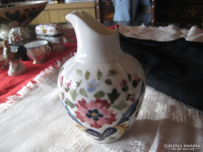 Marked porcelain vase, with nice decor, with small defects, 8 x 12 cm