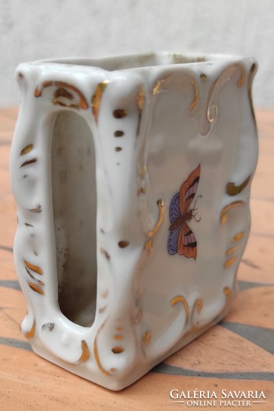 Herendi porcelán gyufatartó , barokkos díszes madarak, pillangó,Rothscild minta, dísz kínáló