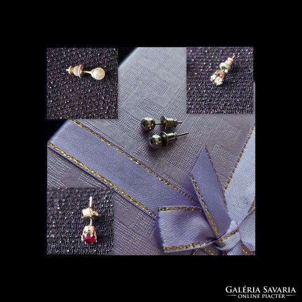 Unique paired unisex earrings with silver and pearls embellished with stones and pearls