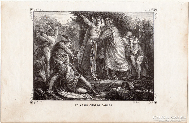 Az aradi ország gyűlés, metszet 1860, eredeti, fametszet, történelem, Geiger - féle kép, 1132, Arad