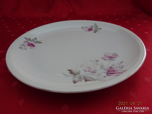 Alföldi porcelán, kerek húsos tál lila virággal, átmérője 28,5 cm. Vanneki!