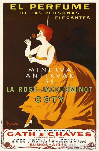 Vintage parfüm illatszer reklám hirdetés plakát reprint nyomat Cappiello elegáns spanyol nő rózsa