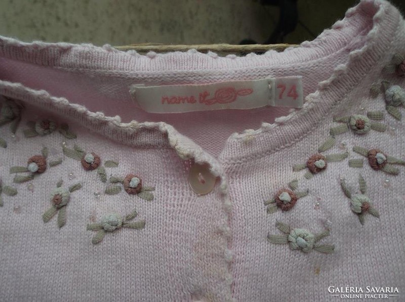Dress - little girl's cardigan - embroidered - beaded - cotton - size 74 - good condition