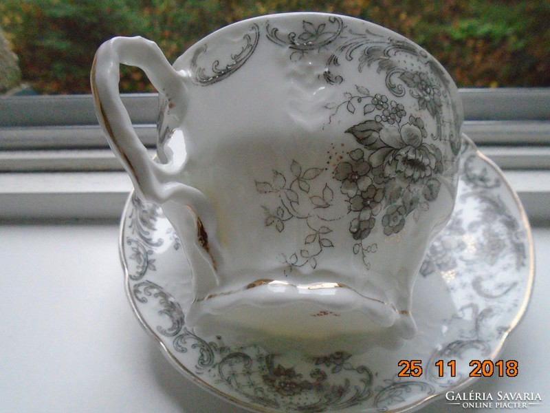 19.sz Birodalmi, kézzel számozott dombormintás BAROKK teás csésze alátéttel