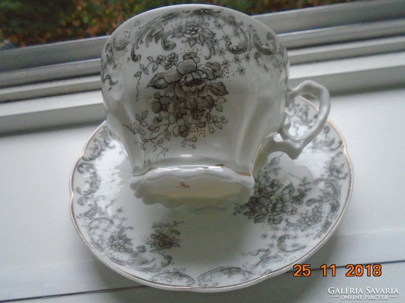19.sz Birodalmi, kézzel számozott dombormintás BAROKK teás csésze alátéttel