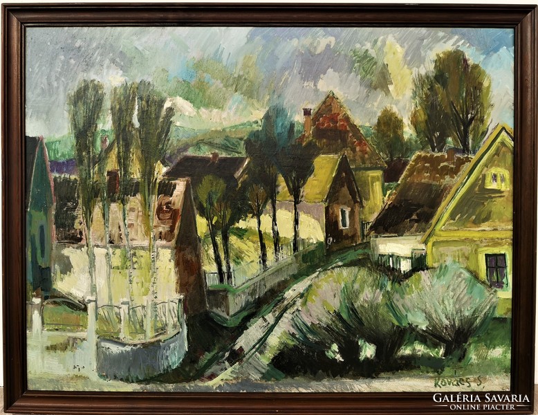 Kovács Sándor (1914 - ) Utcarészlet c. Képcsarnokos olajfestmény 86x66cm EREDETI GARANCIÁVAL !