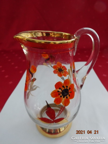 German glass jug hand painted with gold border. 14 cm of baths! Jókai.
