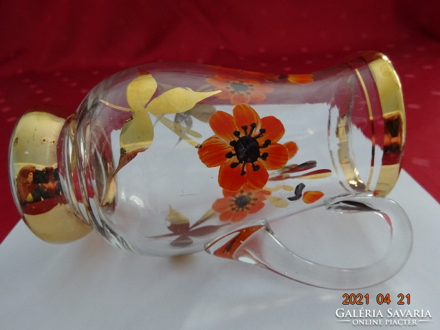 German glass jug hand painted with gold border. 14 cm of baths! Jókai.