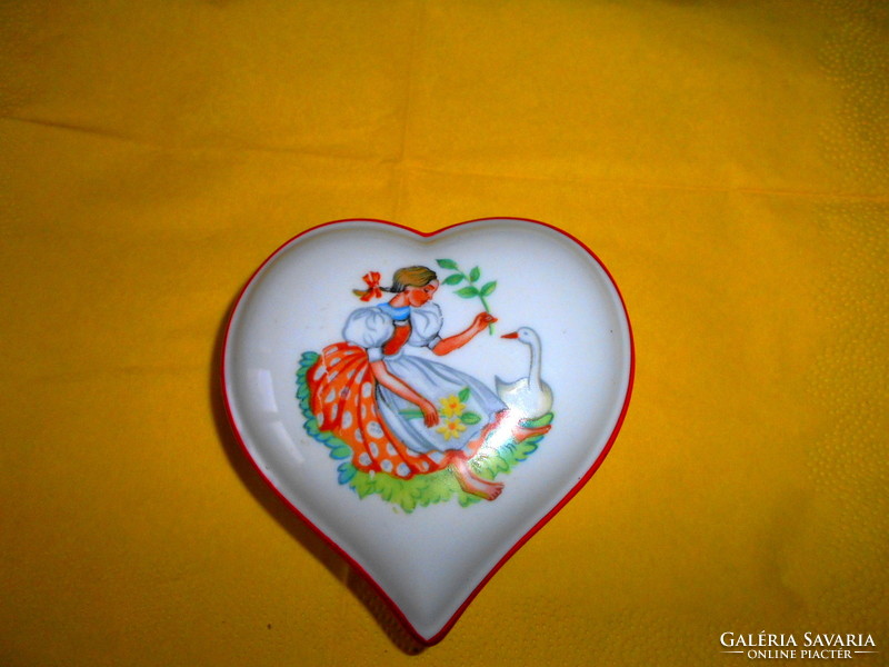 Drasche kézzel festett , szív alakú porcelán ékszertartó, bonbonier