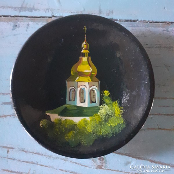 Fára festett orosz miniatűr kép  9,5 cm